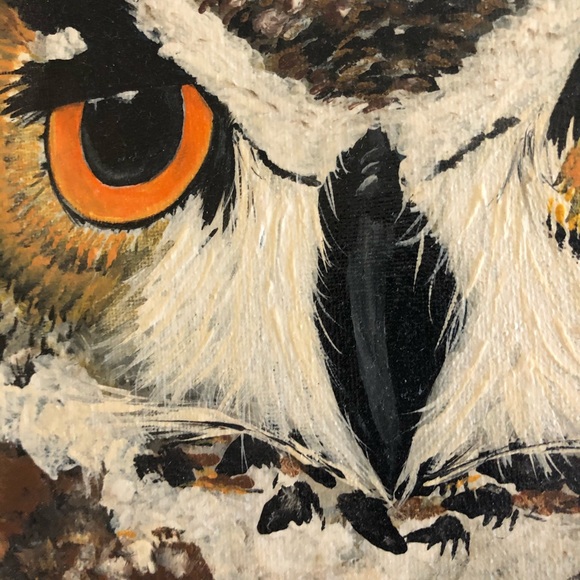 Orange Eyed Owl Abstract Original Acrylic Painting 12 Inches x 12 Inches - Picture 7 of 7